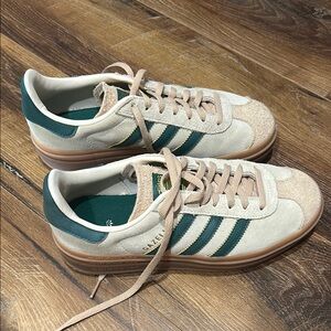 Adidas Cream and Green Classic Sneakers